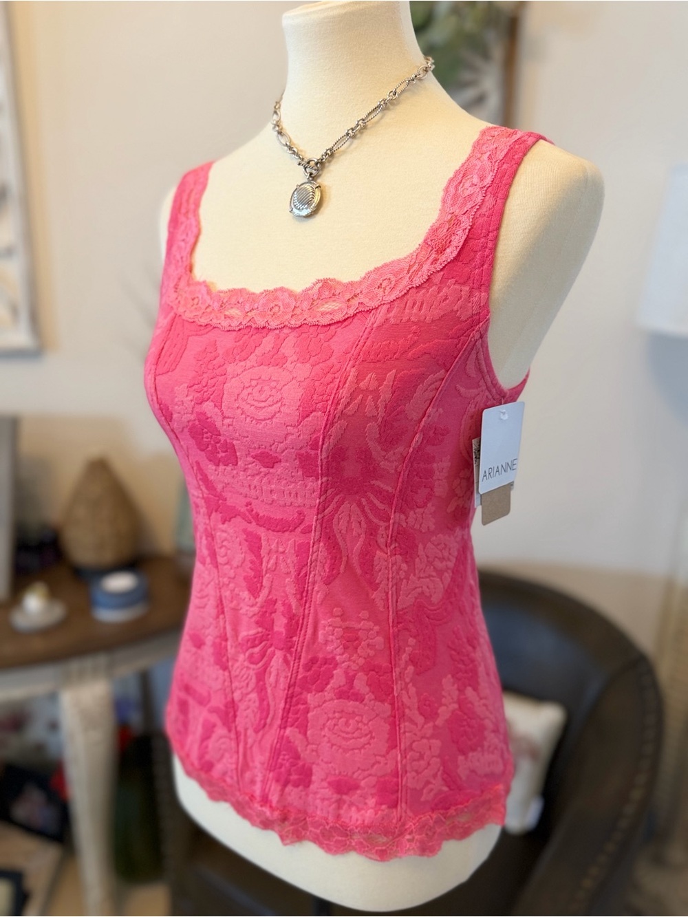 Vintage/Y2K inspired Arianne Vibrant Pink Lace Tank